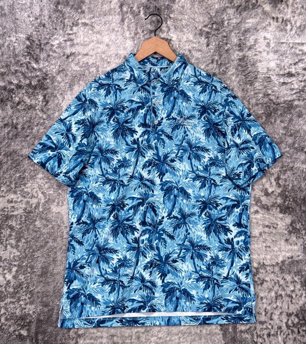 Johnnie O Polo Shirt Large Mens Performance Pique Blue Palm Golf
